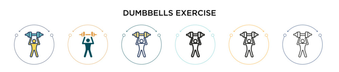 Dumbbells exercise icon in filled, thin line, outline and stroke style. Vector illustration of two colored and black dumbbells exercise vector icons designs can be used for mobile, ui, web