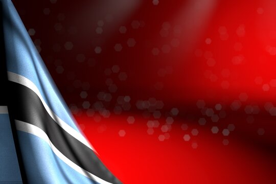 beautiful image of Botswana flag hanging in corner on red with bokeh and free place for content - any celebration flag 3d illustration..