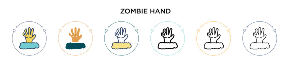 Fototapeta premium Zombie hand icon in filled, thin line, outline and stroke style. Vector illustration of two colored and black zombie hand vector icons designs can be used for mobile, ui, web