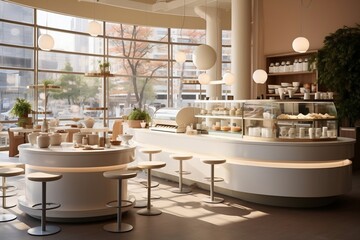 Chic Korean-Inspired Cafe with Modern Design and Glossy Finish, Generative Ai