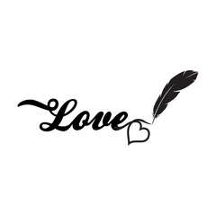 word love with heart and feather quill pen