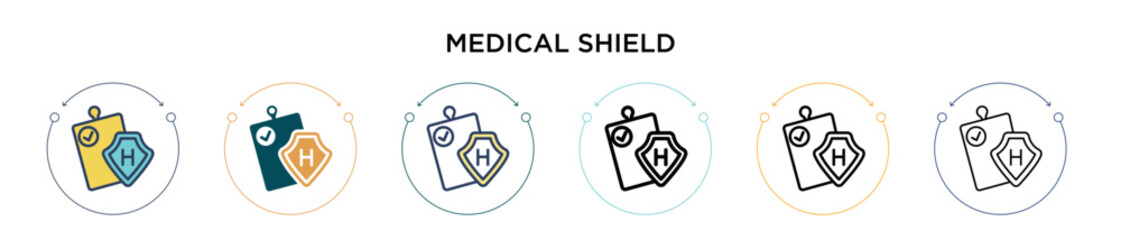 Medical shield icon in filled, thin line, outline and stroke style. Vector illustration of two colored and black medical shield vector icons designs can be used for mobile, ui, web