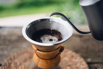 Drip coffee on the balcony