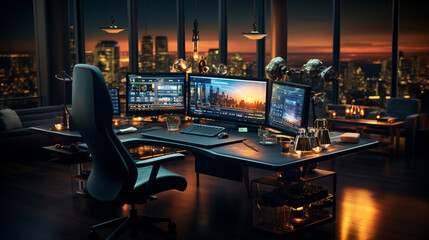 The interior of a room in a brokerage or securities building. Generative Ai