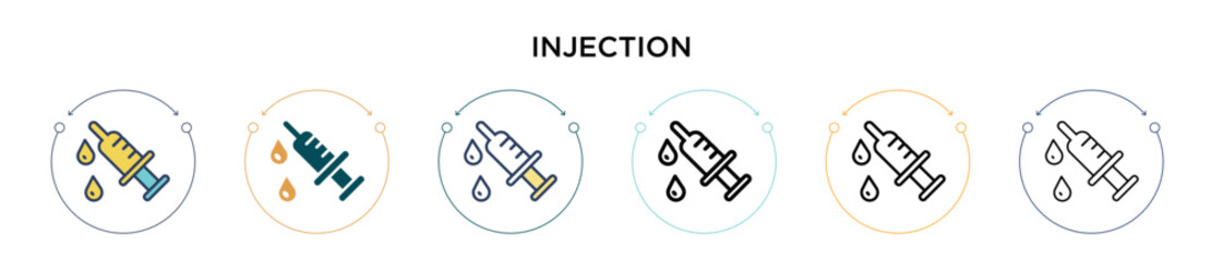 Injection icon in filled, thin line, outline and stroke style. Vector illustration of two colored and black injection vector icons designs can be used for mobile, ui, web