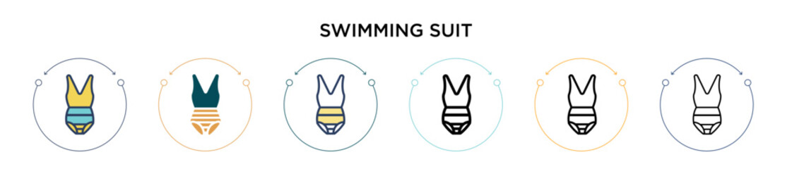 Swimming suit icon in filled, thin line, outline and stroke style. Vector illustration of two colored and black swimming suit vector icons designs can be used for mobile, ui, web