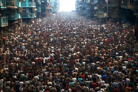 llustrate the challenges of too many people in one place, leading to crowded living spaces, exhausted resources, and a struggle for sustainability.  'generative AI' 