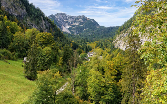 Picturesque scenic landscape in Austrian Apts, from the mountain in Hallstatt Austria.