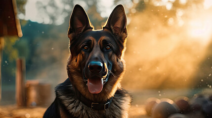 A Service dog of the German Shepherd breed in a police uniform. Police dog. Sniffer Dog. Generative Ai