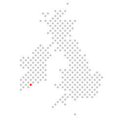 Cork in Irland: Karte von Grossbritannien aus grauen Punkten mit roter Markierung