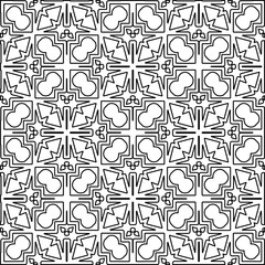 Vector pattern with symmetrical elements . Modern stylish abstract texture. Repeating geometric tiles from striped elements.Black and white pattern.