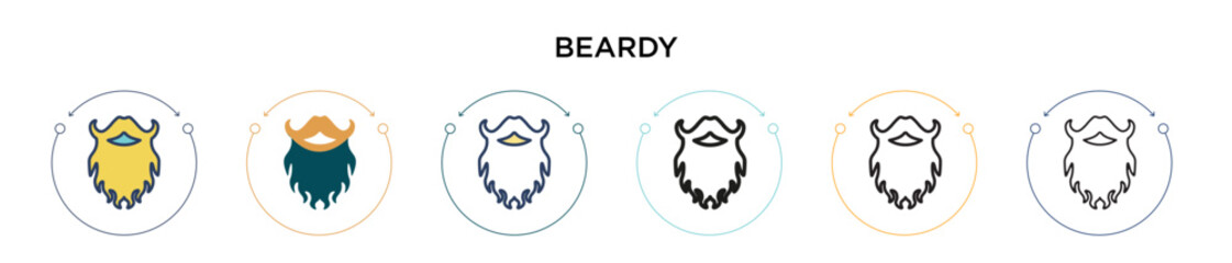 Beardy icon in filled, thin line, outline and stroke style. Vector illustration of two colored and black beardy vector icons designs can be used for mobile, ui, web
