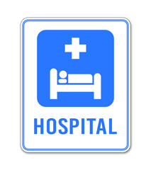 Hospital and bed sign. Road sign, hospital plate