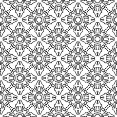 Vector pattern with symmetrical elements . Modern stylish abstract texture. Repeating geometric tiles from striped elements.Black and white pattern.