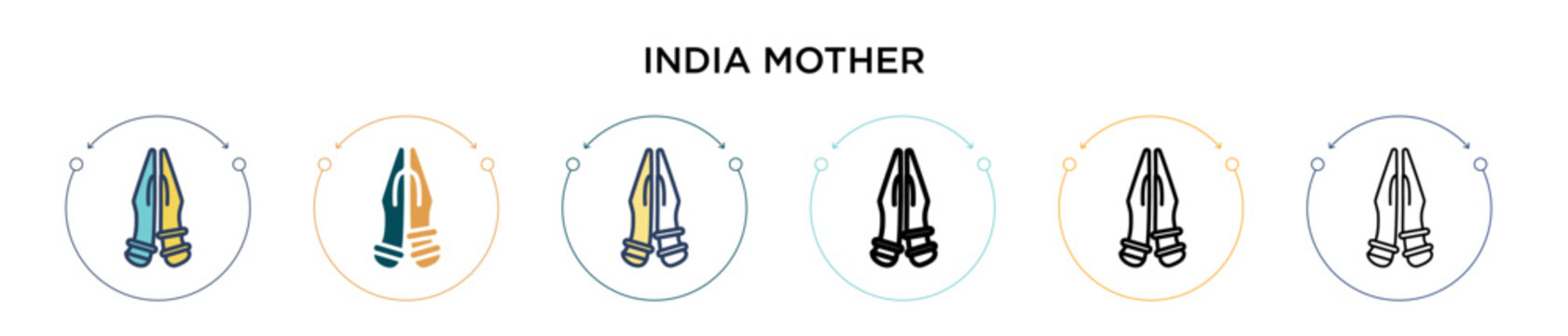 India mother icon in filled, thin line, outline and stroke style. Vector illustration of two colored and black india mother vector icons designs can be used for mobile, ui, web