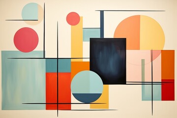 Abstract Geometric Line Color Block Art Painting, Generative Ai