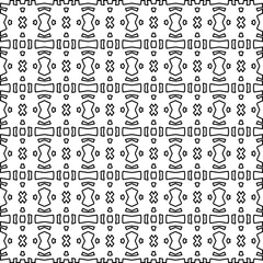 Vector pattern with symmetrical elements . Modern stylish abstract texture. Repeating geometric tiles from striped elements.Black and white pattern.