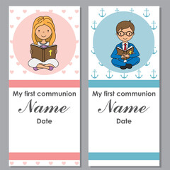 set of two communion cards for a girl and a boy	
