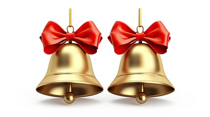 Gold Bells With Red Ribbon Bow Isolated on White Background. created with Generative AI technology