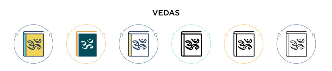 Vedas icon in filled, thin line, outline and stroke style. Vector illustration of two colored and black vedas vector icons designs can be used for mobile, ui, web