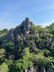 Rock mountains with green tree at Borikhamxay province Laos.