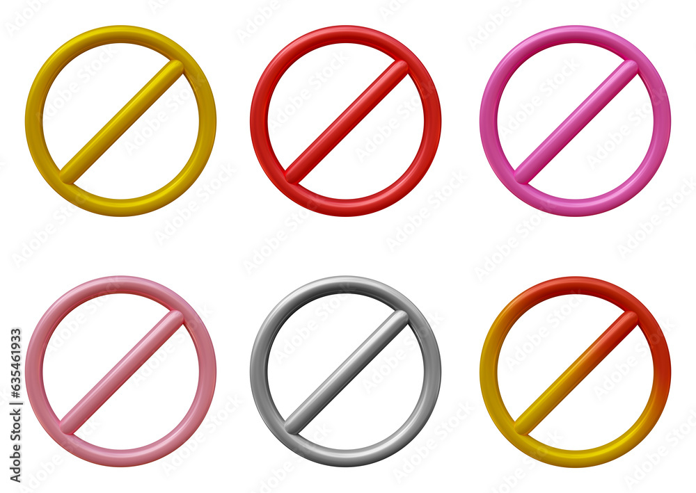 Poster set of prohibited forbidden icon in 3d rendering isolated on transparent background. warning or stop