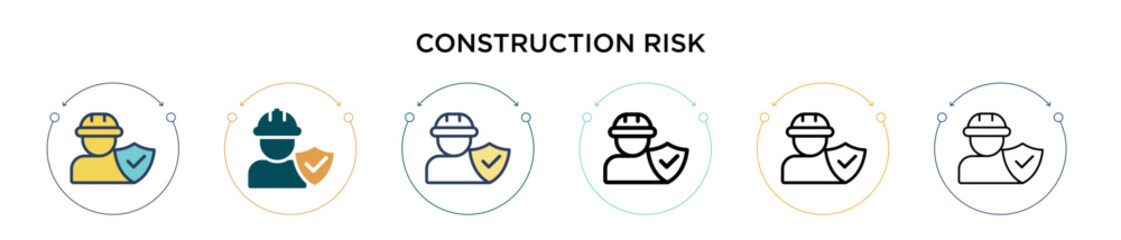 Construction risk icon in filled, thin line, outline and stroke style. Vector illustration of two colored and black construction risk vector icons designs can be used for mobile, ui, web