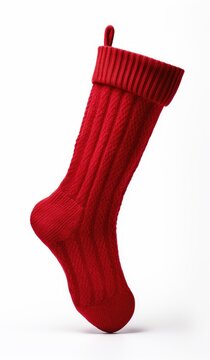 Warm Woolen Winter Sock Knitted Isolated On White Background, Socks For Christmas, Holiday Time Or Cold Winter Created With Generative AI Technology