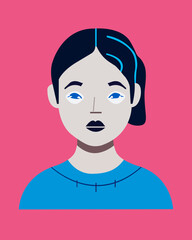 color vector illustration depicting a girl's face in a simple style for creating icons, flyers, postcards and website design