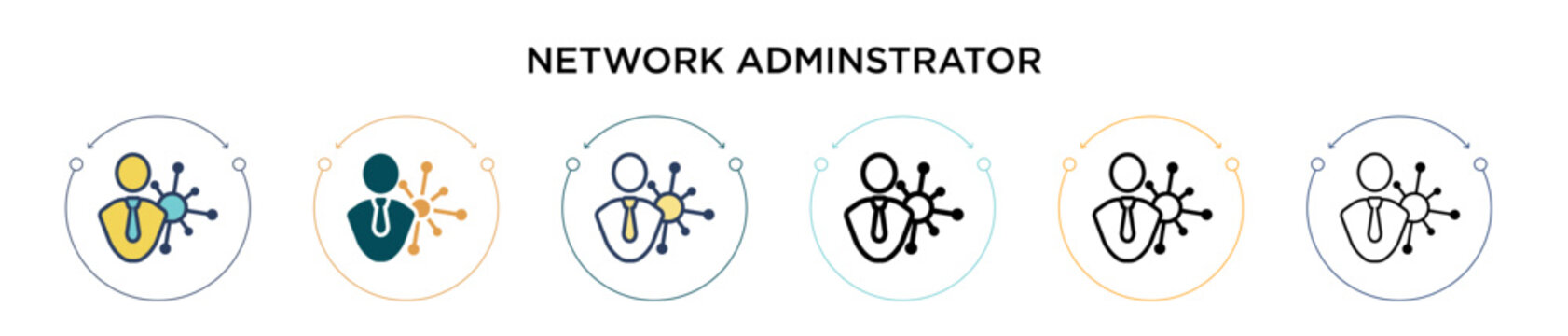 Network adminstrator icon in filled, thin line, outline and stroke style. Vector illustration of two colored and black network adminstrator vector icons designs can be used for mobile, ui, web