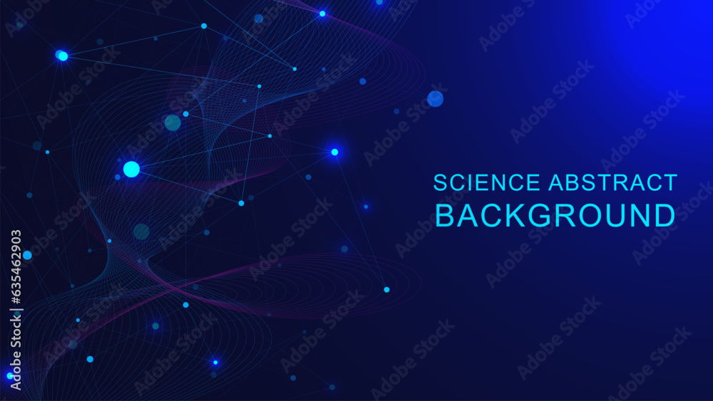 Poster abstract geometric with connected lines and dots and wave flow. molecular structure, network connect