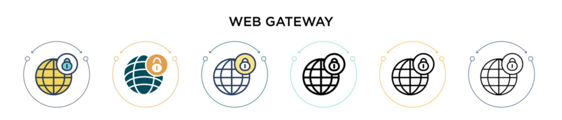 Web gateway icon in filled, thin line, outline and stroke style. Vector illustration of two colored and black web gateway vector icons designs can be used for mobile, ui, web