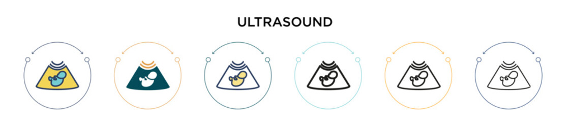 Obraz premium Ultrasound icon in filled, thin line, outline and stroke style. Vector illustration of two colored and black ultrasound vector icons designs can be used for mobile, ui, web