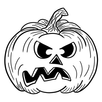 hand drawn halloween pumpkin with face for a coloring book