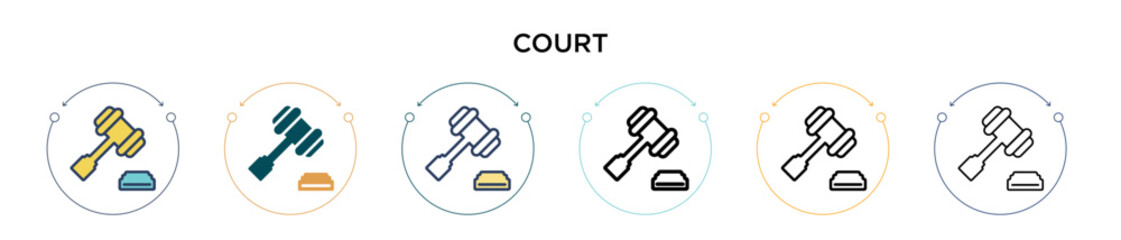 Court icon in filled, thin line, outline and stroke style. Vector illustration of two colored and black court vector icons designs can be used for mobile, ui, web