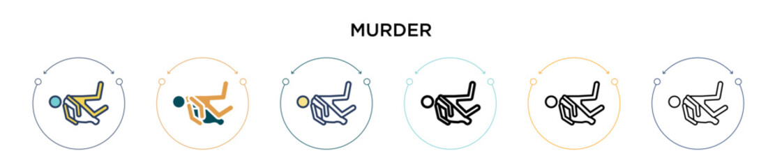 Murder icon in filled, thin line, outline and stroke style. Vector illustration of two colored and black murder vector icons designs can be used for mobile, ui, web