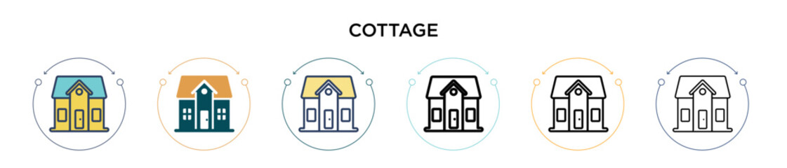 Cottage icon in filled, thin line, outline and stroke style. Vector illustration of two colored and black cottage vector icons designs can be used for mobile, ui, web
