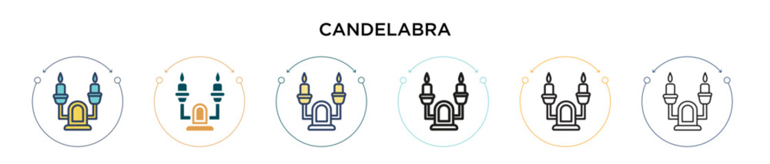 Obraz premium Candelabra icon in filled, thin line, outline and stroke style. Vector illustration of two colored and black candelabra vector icons designs can be used for mobile, ui, web