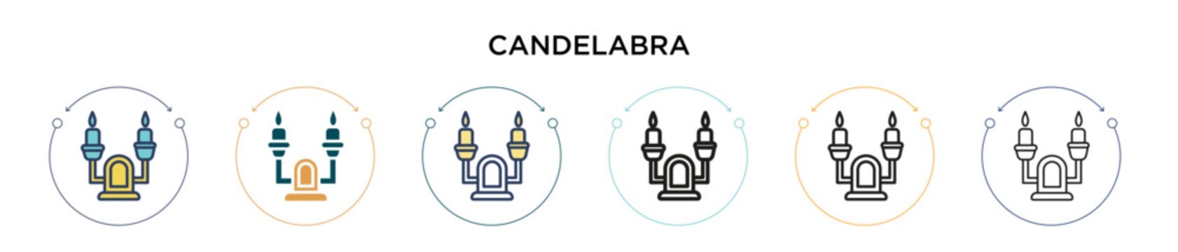 Candelabra icon in filled, thin line, outline and stroke style. Vector illustration of two colored and black candelabra vector icons designs can be used for mobile, ui, web
