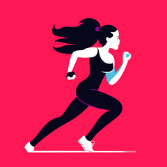 Fototapeta na wymiar Woman running, jogging, vector illustration in flat design style.