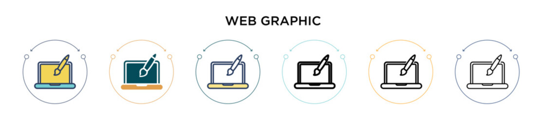Web graphic icon in filled, thin line, outline and stroke style. Vector illustration of two colored and black web graphic vector icons designs can be used for mobile, ui, web