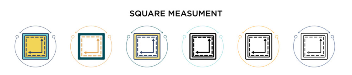 Square measument icon in filled, thin line, outline and stroke style. Vector illustration of two colored and black square measument vector icons designs can be used for mobile, ui, web