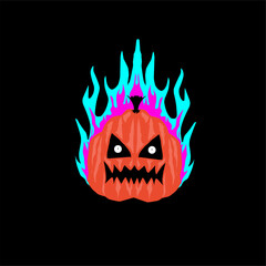 Illustration of a scary, fiery pumpkin
