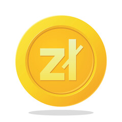 Gold coin with Polish zloty currency sign. Financial element items. Gold coin currency symbol vector illustration.