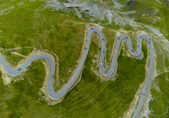 The Transalpina road in Romania with zig zag serpentines. Spectacular alpine road