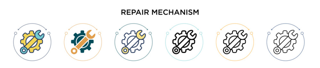Repair mechanism icon in filled, thin line, outline and stroke style. Vector illustration of two colored and black repair mechanism vector icons designs can be used for mobile, ui, web