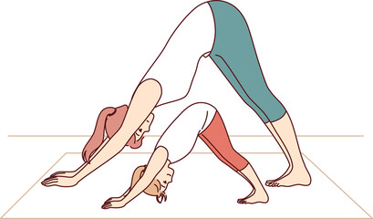 Mother and daughter are engaged in yoga and exercises, leading healthy lifestyle.