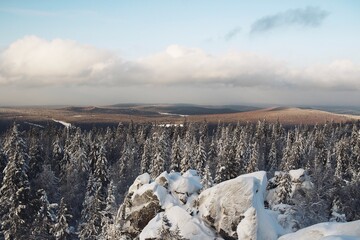 winter landscape from the mountain overlooking the forest