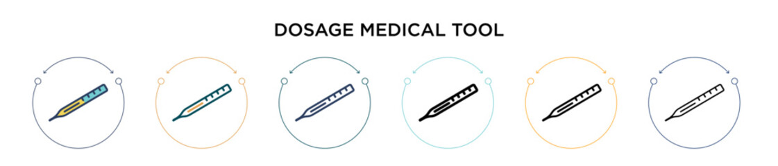 Dosage medical tool icon in filled, thin line, outline and stroke style. Vector illustration of two colored and black dosage medical tool vector icons designs can be used for mobile, ui, web