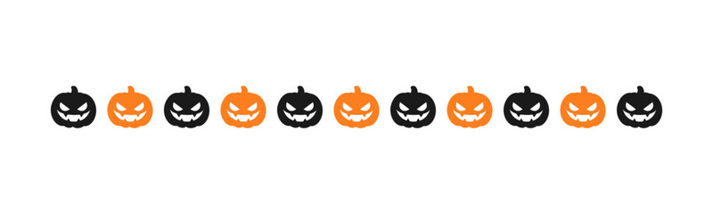 Separator Border illustration line of cute jack o lanterns, evil pumpkin, trick or treat pattern for Halloween day concept of autumn season